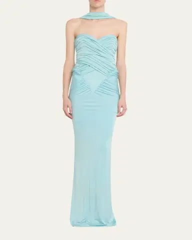 The New Arrivals by Ilkyaz Ozel Samsara Ruched Basque-Waist Column Gown | Thumbnail 2 The New Arrivals by Ilkyaz Ozel Samsara Ruched Basque-Waist Column Gown | Thumbnail 2