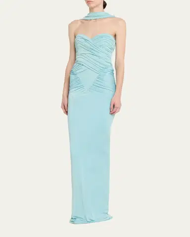 The New Arrivals by Ilkyaz Ozel Samsara Ruched Basque-Waist Column Gown | Thumbnail 4 The New Arrivals by Ilkyaz Ozel Samsara Ruched Basque-Waist Column Gown | Thumbnail 4