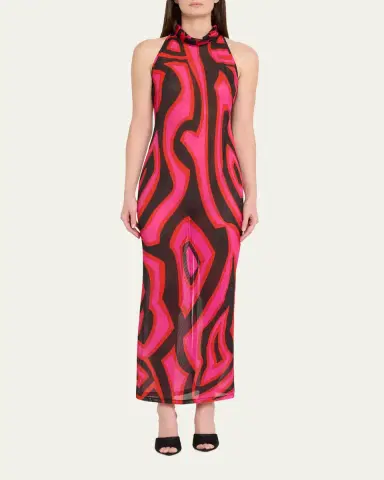Pucci Mock-Neck Labirinto-Print Mesh Maxi Dress | Thumbnail 2 Pucci Mock-Neck Labirinto-Print Mesh Maxi Dress | Thumbnail 2