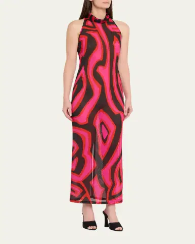 Pucci Mock-Neck Labirinto-Print Mesh Maxi Dress | Thumbnail 4 Pucci Mock-Neck Labirinto-Print Mesh Maxi Dress | Thumbnail 4