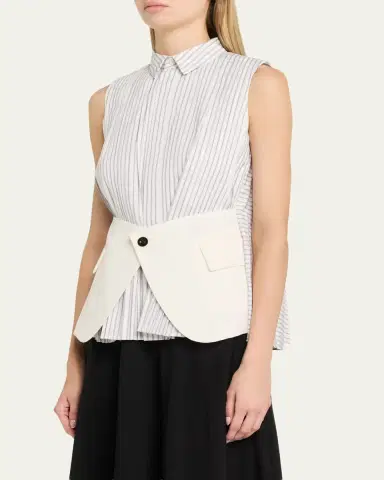 Sacai Striped Poplin x Wool Suiting Panel Sleeveless Shirt | Thumbnail 4 Sacai Striped Poplin x Wool Suiting Panel Sleeveless Shirt | Thumbnail 4