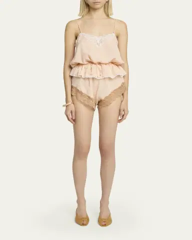 Chloé Lace-Trim Floral Silk Jacquard Pull-On Shorts | Thumbnail 2 Chloé Lace-Trim Floral Silk Jacquard Pull-On Shorts | Thumbnail 2