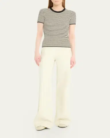 Nili Lotan Hettie Striped Ribbed Silk T-Shirt | Thumbnail 2 Nili Lotan Hettie Striped Ribbed Silk T-Shirt | Thumbnail 2