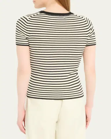 Nili Lotan Hettie Striped Ribbed Silk T-Shirt | Thumbnail 3 Nili Lotan Hettie Striped Ribbed Silk T-Shirt | Thumbnail 3