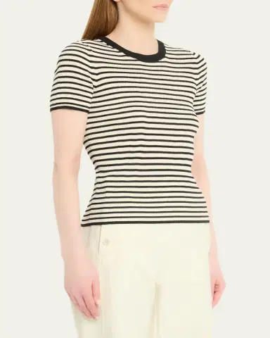 Nili Lotan Hettie Striped Ribbed Silk T-Shirt | Thumbnail 4 Nili Lotan Hettie Striped Ribbed Silk T-Shirt | Thumbnail 4