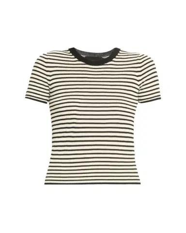 Nili Lotan Hettie Striped Ribbed Silk T-Shirt | Thumbnail 1 Nili Lotan Hettie Striped Ribbed Silk T-Shirt | Thumbnail 1