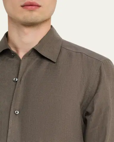 ZEGNA Men's Oasi Lino Linen Sport Shirt | Thumbnail 5 ZEGNA Men's Oasi Lino Linen Sport Shirt | Thumbnail 5