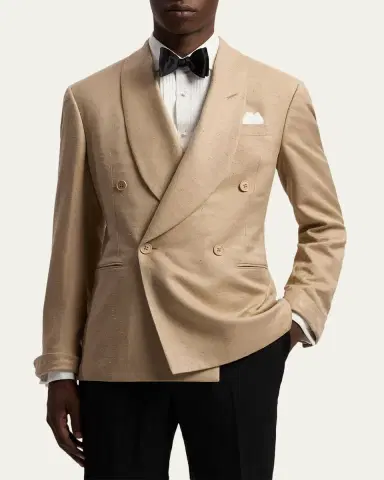 Ralph Lauren Purple Label Men's Super Slub Twill Shawl Lapel Double-Breasted Blazer | Thumbnail 4 Ralph Lauren Purple Label Men's Super Slub Twill Shawl Lapel Double-Breasted Blazer | Thumbnail 4