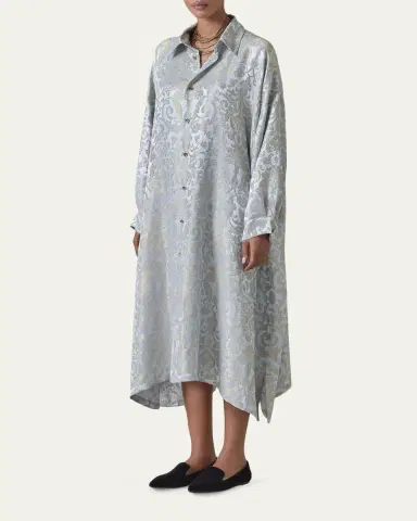 Eskandar Jacquard Wide A-Line Shirt Dress With Collar | Thumbnail 2 Eskandar Jacquard Wide A-Line Shirt Dress With Collar | Thumbnail 2