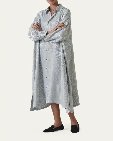 Eskandar Jacquard Wide A-Line Shirt Dress With Collar | Thumbnail 4 Eskandar Jacquard Wide A-Line Shirt Dress With Collar | Thumbnail 4