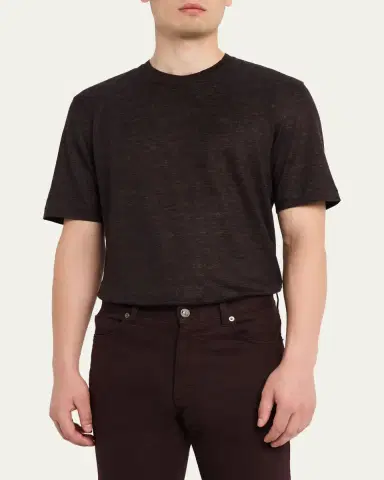 ZEGNA Men's Linen Crewneck T-Shirt | Thumbnail 4 ZEGNA Men's Linen Crewneck T-Shirt | Thumbnail 4