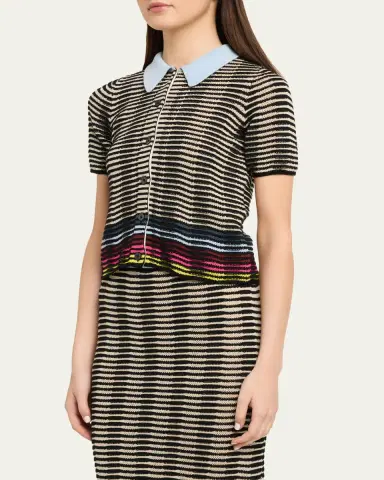 Christopher John Rogers Wave Knit Short-Sleeve Polo Shirt | Thumbnail 4 Christopher John Rogers Wave Knit Short-Sleeve Polo Shirt | Thumbnail 4