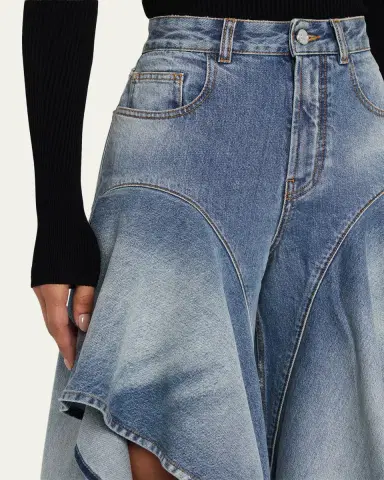 ALAÏA Ruffle Wide-Leg Denim Pants | Thumbnail 5 ALAÏA Ruffle Wide-Leg Denim Pants | Thumbnail 5