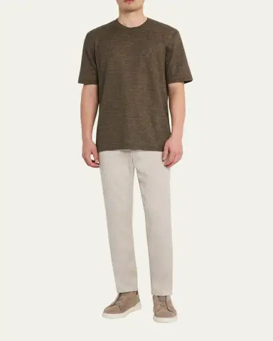 ZEGNA Men's Solid Linen Crewneck T-Shirt | Thumbnail 2 ZEGNA Men's Solid Linen Crewneck T-Shirt | Thumbnail 2