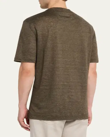 ZEGNA Men's Solid Linen Crewneck T-Shirt | Thumbnail 3 ZEGNA Men's Solid Linen Crewneck T-Shirt | Thumbnail 3