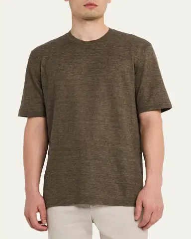 ZEGNA Men's Solid Linen Crewneck T-Shirt | Thumbnail 4 ZEGNA Men's Solid Linen Crewneck T-Shirt | Thumbnail 4