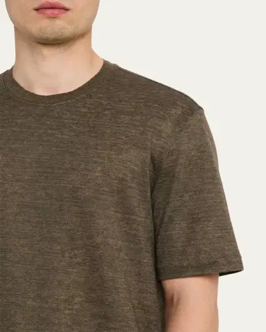 ZEGNA Men's Solid Linen Crewneck T-Shirt | Thumbnail 5 ZEGNA Men's Solid Linen Crewneck T-Shirt | Thumbnail 5