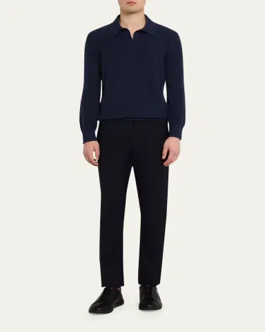 ZEGNA Men's Cashmere and Mulberry Silk Waffle Knit Polo Sweater | Thumbnail 2 ZEGNA Men's Cashmere and Mulberry Silk Waffle Knit Polo Sweater | Thumbnail 2