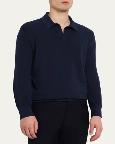 ZEGNA Men's Cashmere and Mulberry Silk Waffle Knit Polo Sweater | Thumbnail 4 ZEGNA Men's Cashmere and Mulberry Silk Waffle Knit Polo Sweater | Thumbnail 4
