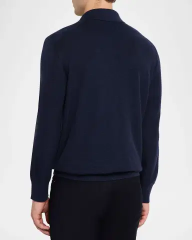 ZEGNA Men's Cashmere and Mulberry Silk Waffle Knit Polo Sweater | Thumbnail 6 ZEGNA Men's Cashmere and Mulberry Silk Waffle Knit Polo Sweater | Thumbnail 6