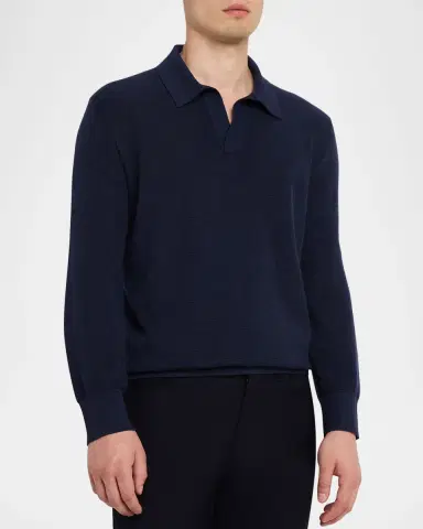 ZEGNA Men's Cashmere and Mulberry Silk Waffle Knit Polo Sweater | Thumbnail 7 ZEGNA Men's Cashmere and Mulberry Silk Waffle Knit Polo Sweater | Thumbnail 7
