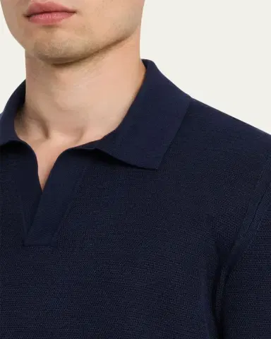 ZEGNA Men's Cashmere and Mulberry Silk Waffle Knit Polo Sweater | Thumbnail 9 ZEGNA Men's Cashmere and Mulberry Silk Waffle Knit Polo Sweater | Thumbnail 9