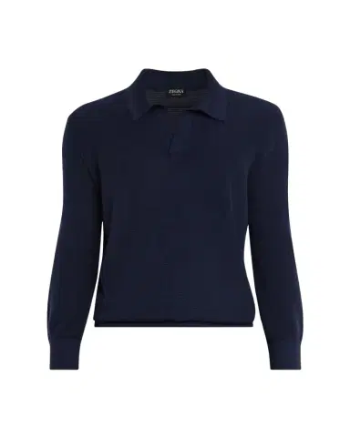 ZEGNA Men's Cashmere and Mulberry Silk Waffle Knit Polo Sweater | Thumbnail 1 ZEGNA Men's Cashmere and Mulberry Silk Waffle Knit Polo Sweater | Thumbnail 1