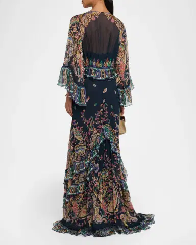 Etro Paisley Silk Ruffle Long-Sleeve Maxi Dress | Thumbnail 2 Etro Paisley Silk Ruffle Long-Sleeve Maxi Dress | Thumbnail 2