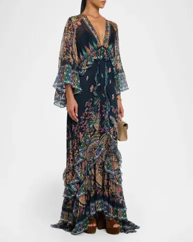 Etro Paisley Silk Ruffle Long-Sleeve Maxi Dress | Thumbnail 3 Etro Paisley Silk Ruffle Long-Sleeve Maxi Dress | Thumbnail 3