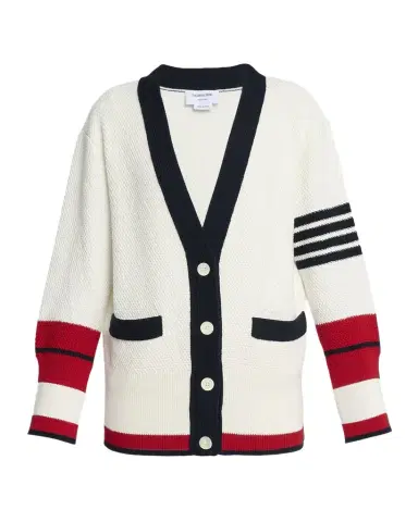 Thom Browne Classic Stripe Tennis V-Neck Cardigan | Thumbnail 1 Thom Browne Classic Stripe Tennis V-Neck Cardigan | Thumbnail 1