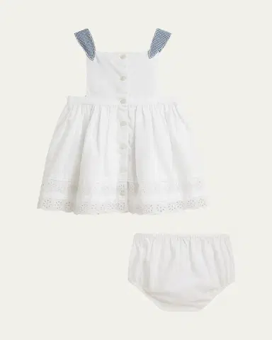 Polo Ralph Lauren Girl's Scalloped Cotton Poplin Dress & Bloomers Set, Size 3M-18M | Thumbnail 2 Polo Ralph Lauren Girl's Scalloped Cotton Poplin Dress & Bloomers Set, Size 3M-18M | Thumbnail 2