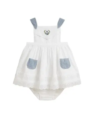 Polo Ralph Lauren Girl's Scalloped Cotton Poplin Dress & Bloomers Set, Size 3M-18M | Thumbnail 1 Polo Ralph Lauren Girl's Scalloped Cotton Poplin Dress & Bloomers Set, Size 3M-18M | Thumbnail 1