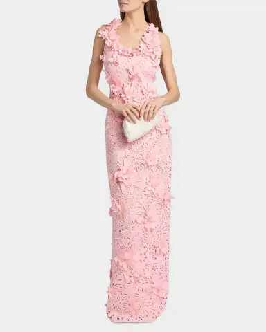 Badgley Mischka 3D Floral Pearly Embellished Gown | Thumbnail 3 Badgley Mischka 3D Floral Pearly Embellished Gown | Thumbnail 3