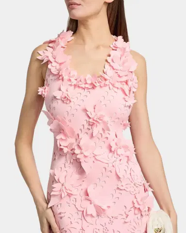 Badgley Mischka 3D Floral Pearly Embellished Gown | Thumbnail 4 Badgley Mischka 3D Floral Pearly Embellished Gown | Thumbnail 4