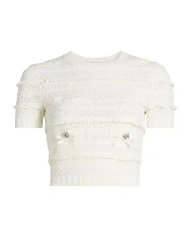 Self-Portrait Pointelle Knit Crop Top | Thumbnail 1 Self-Portrait Pointelle Knit Crop Top | Thumbnail 1