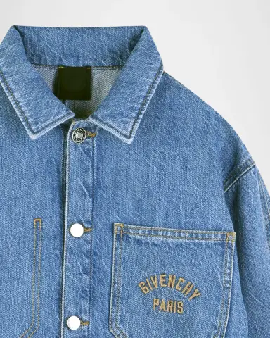 Givenchy Boy 's Logo-Embroidered Cotton Denim Overshirt, Size -14 | Thumbnail 4 Givenchy Boy 's Logo-Embroidered Cotton Denim Overshirt, Size -14 | Thumbnail 4