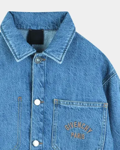Givenchy Boy 's Logo-Embroidered Cotton Denim Overshirt, Size 4-6 | Thumbnail 3 Givenchy Boy 's Logo-Embroidered Cotton Denim Overshirt, Size 4-6 | Thumbnail 3
