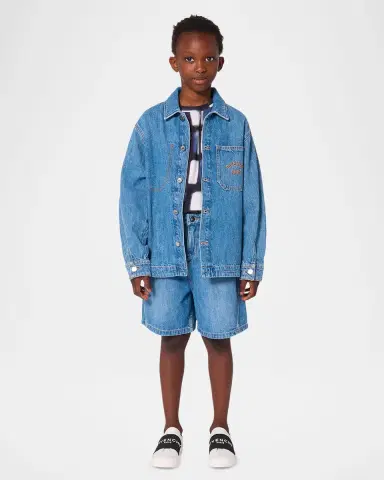 Givenchy Boy 's Logo-Embroidered Cotton Denim Overshirt, Size 4-6 | Thumbnail 4 Givenchy Boy 's Logo-Embroidered Cotton Denim Overshirt, Size 4-6 | Thumbnail 4