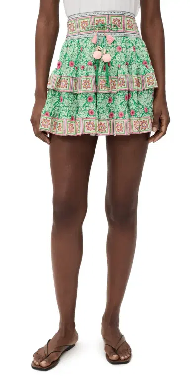 Bell Bek Mini Skirt Green with Pink Flower | Thumbnail 1 Bell Bek Mini Skirt Green with Pink Flower | Thumbnail 1