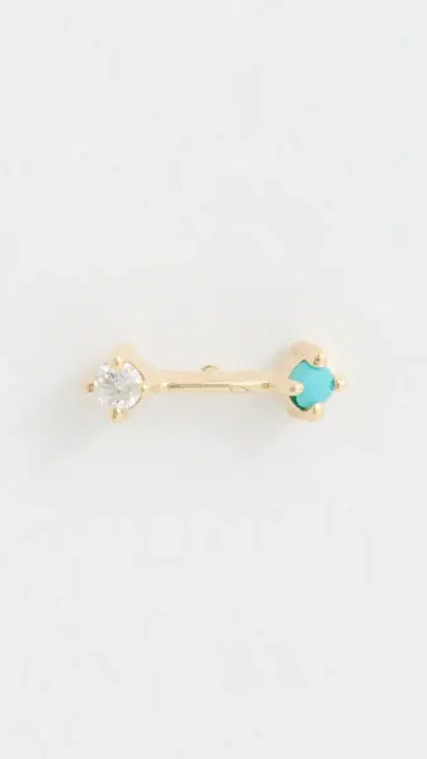 Zoë Chicco 14k Gold Prong Turquoise and Diamond Single Stud Earrings 14k Yellow Gold One Size | Thumbnail 2 Zoë Chicco 14k Gold Prong Turquoise and Diamond Single Stud Earrings 14k Yellow Gold One Size | Thumbnail 2