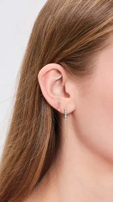 Zoë Chicco 14k Gold Prong Turquoise and Diamond Single Stud Earrings 14k Yellow Gold One Size | Thumbnail 3 Zoë Chicco 14k Gold Prong Turquoise and Diamond Single Stud Earrings 14k Yellow Gold One Size | Thumbnail 3