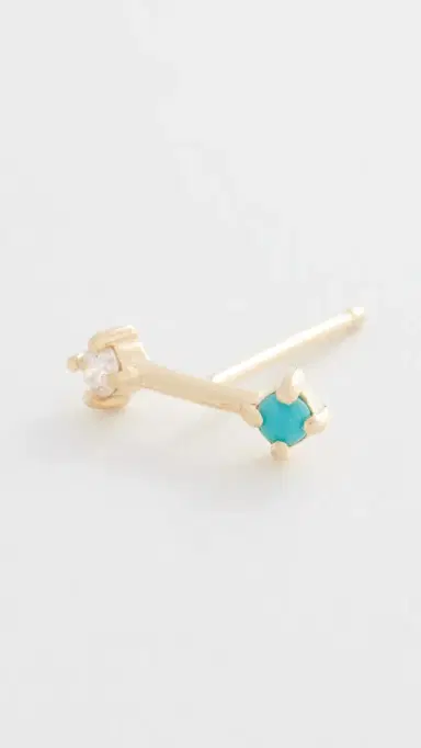 Zoë Chicco 14k Gold Prong Turquoise and Diamond Single Stud Earrings 14k Yellow Gold One Size | Thumbnail 4 Zoë Chicco 14k Gold Prong Turquoise and Diamond Single Stud Earrings 14k Yellow Gold One Size | Thumbnail 4