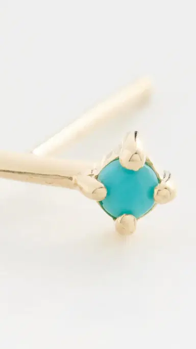 Zoë Chicco 14k Gold Prong Turquoise and Diamond Single Stud Earrings 14k Yellow Gold One Size | Thumbnail 5 Zoë Chicco 14k Gold Prong Turquoise and Diamond Single Stud Earrings 14k Yellow Gold One Size | Thumbnail 5
