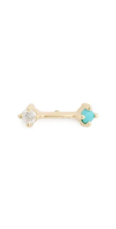 Zoë Chicco 14k Gold Prong Turquoise and Diamond Single Stud Earrings 14k Yellow Gold One Size | Thumbnail 1 Zoë Chicco 14k Gold Prong Turquoise and Diamond Single Stud Earrings 14k Yellow Gold One Size | Thumbnail 1