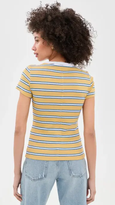 Madewell The '90s Crewneck Tee in Compact Cotton Yellow x Blue tripe | Thumbnail 3 Madewell The '90s Crewneck Tee in Compact Cotton Yellow x Blue tripe | Thumbnail 3