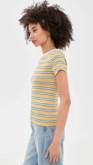 Madewell The '90s Crewneck Tee in Compact Cotton Yellow x Blue tripe | Thumbnail 4 Madewell The '90s Crewneck Tee in Compact Cotton Yellow x Blue tripe | Thumbnail 4