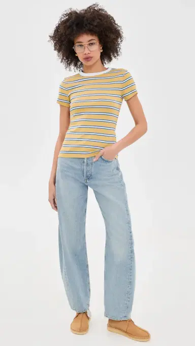 Madewell The '90s Crewneck Tee in Compact Cotton Yellow x Blue tripe | Thumbnail 5 Madewell The '90s Crewneck Tee in Compact Cotton Yellow x Blue tripe | Thumbnail 5