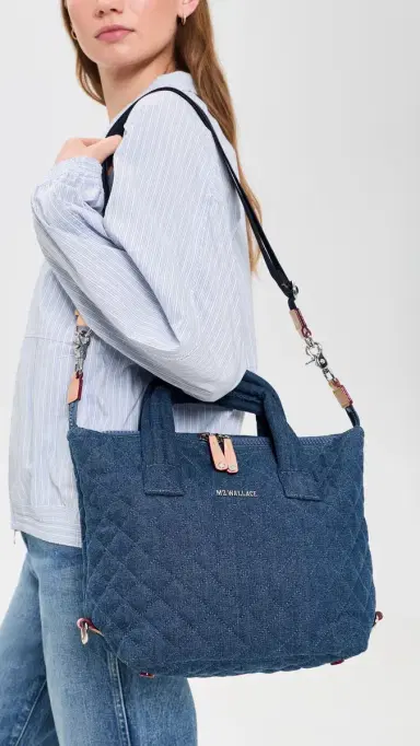 MZ Wallace Small Sutton Deluxe Tote True Blue Denim One Size | Thumbnail 3 MZ Wallace Small Sutton Deluxe Tote True Blue Denim One Size | Thumbnail 3