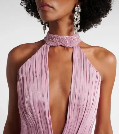 Costarellos Juliette halterneck georgette lamé gown | Thumbnail 3 Costarellos Juliette halterneck georgette lamé gown | Thumbnail 3