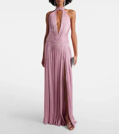 Costarellos Juliette halterneck georgette lamé gown | Thumbnail 5 Costarellos Juliette halterneck georgette lamé gown | Thumbnail 5